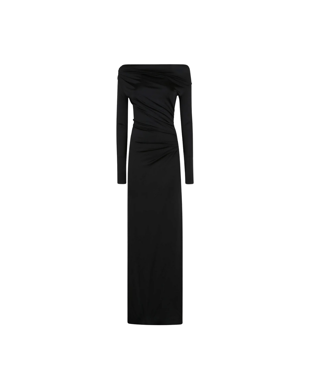 Off-Shoulder Draped Gown In Black