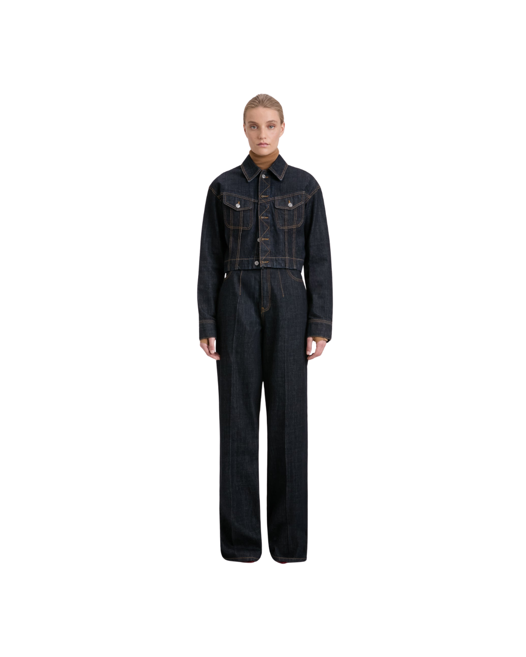 High Waisted Cinched Jean In Indigo Rinse
