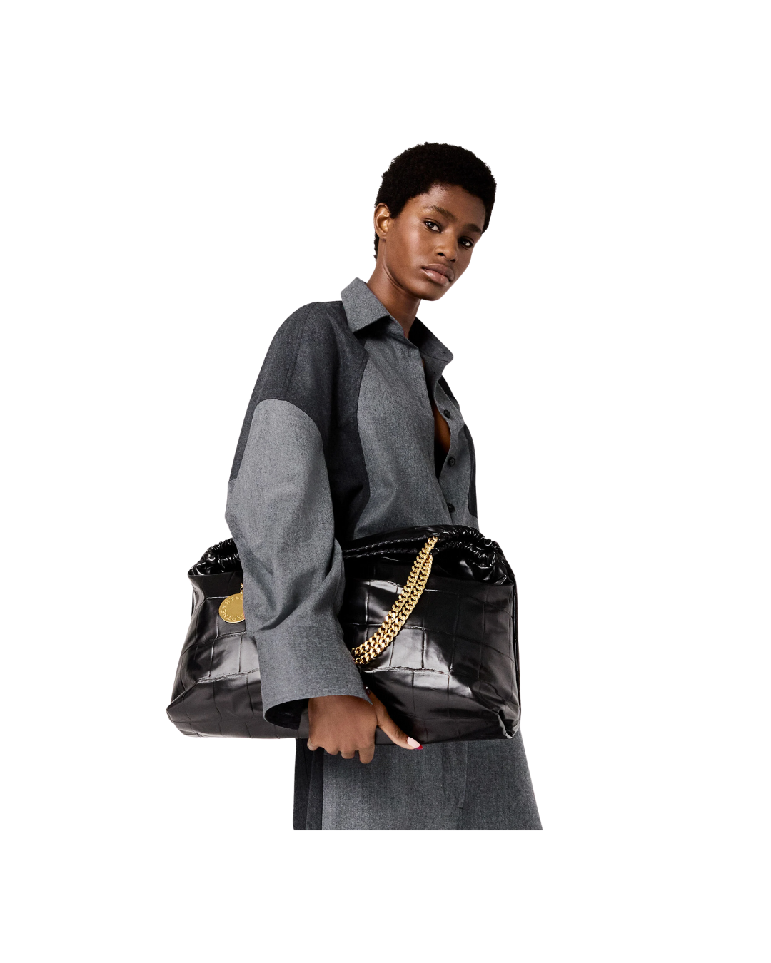 Falabella Crocodile-Embossed Drawstring Tote Bag