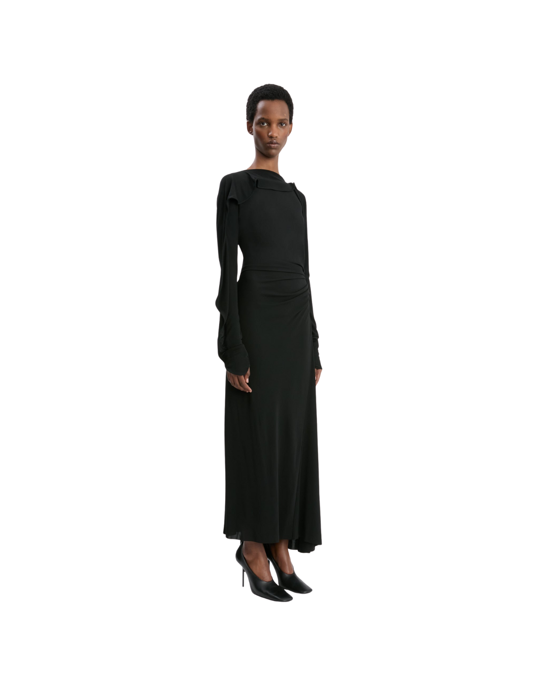 Long Sleeve Draped Jersey Dress