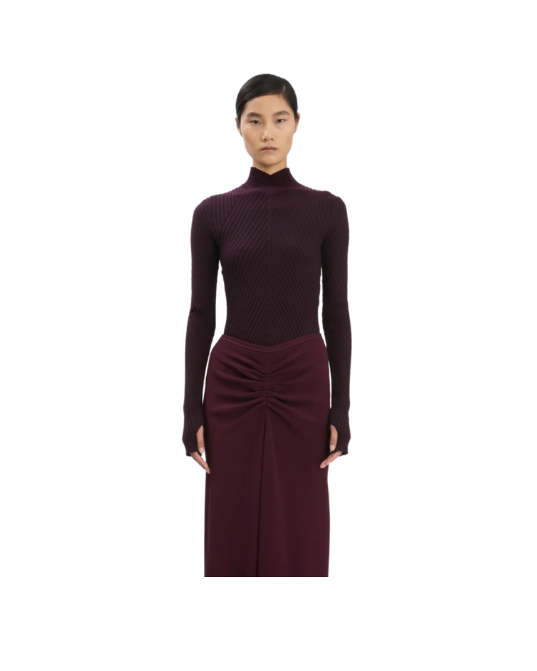 Ribbed Knit Polo in Merlot