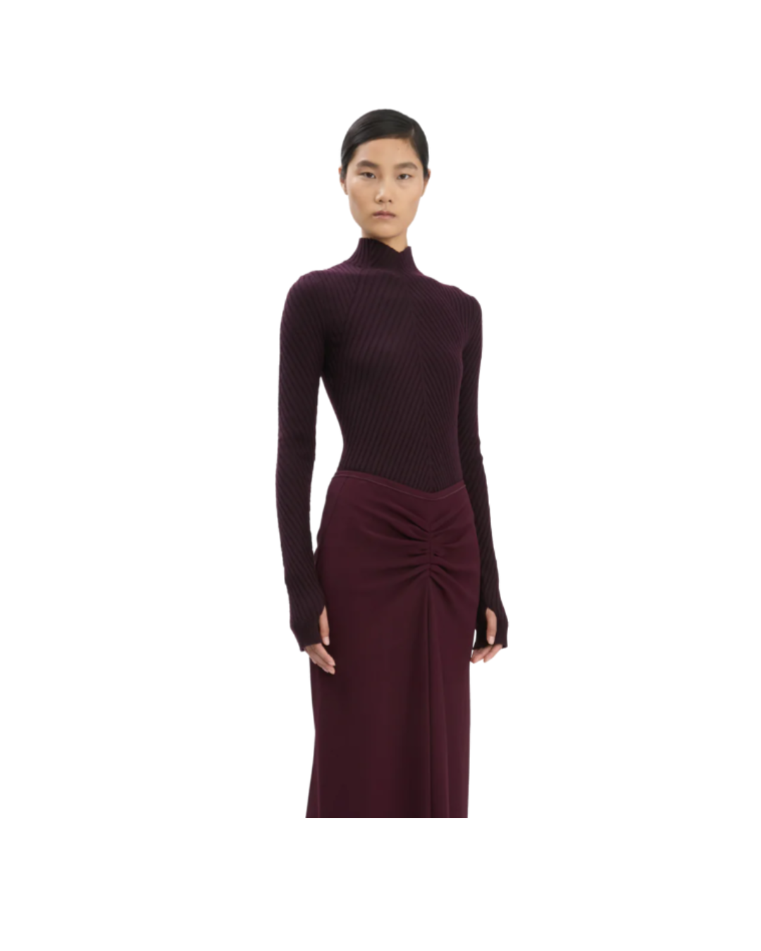 Ribbed Knit Polo in Merlot