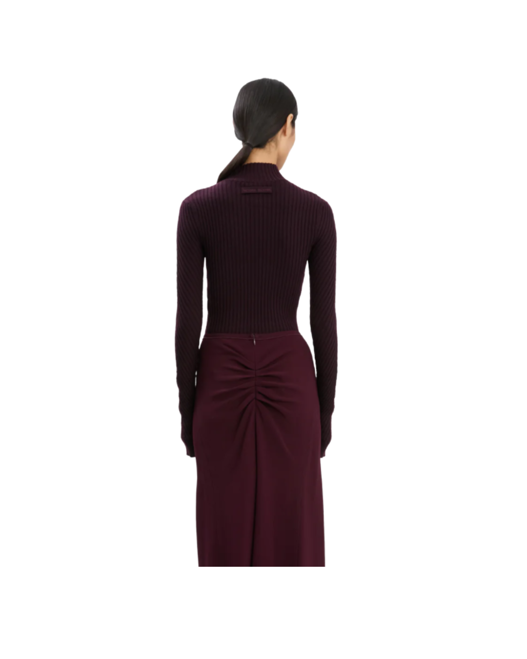 Ribbed Knit Polo in Merlot