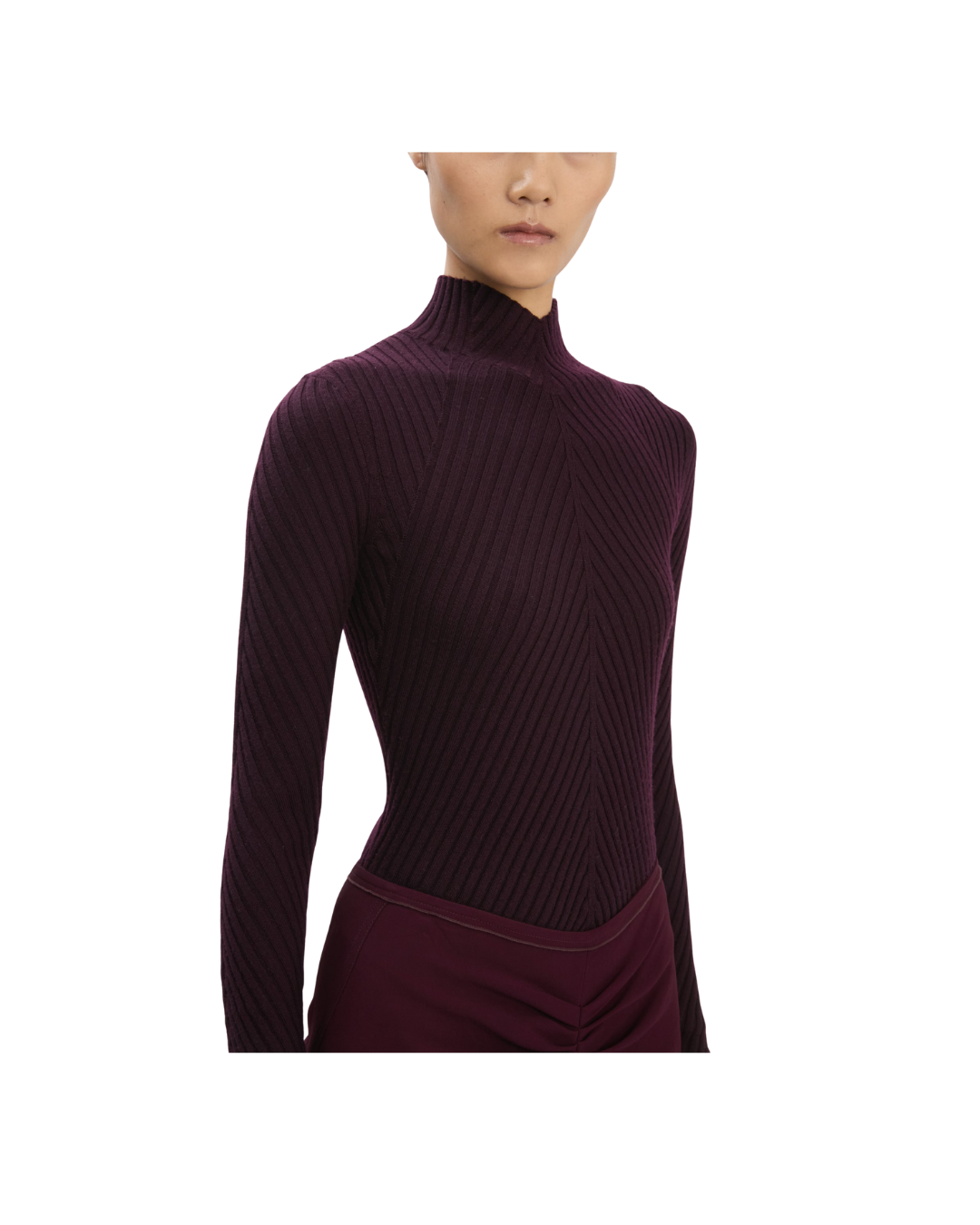Ribbed Knit Polo in Merlot