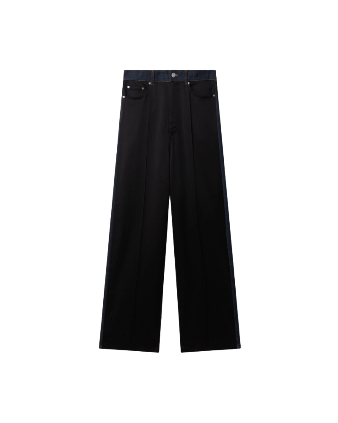 Wide-Leg Satin-Panel Denim Jeans