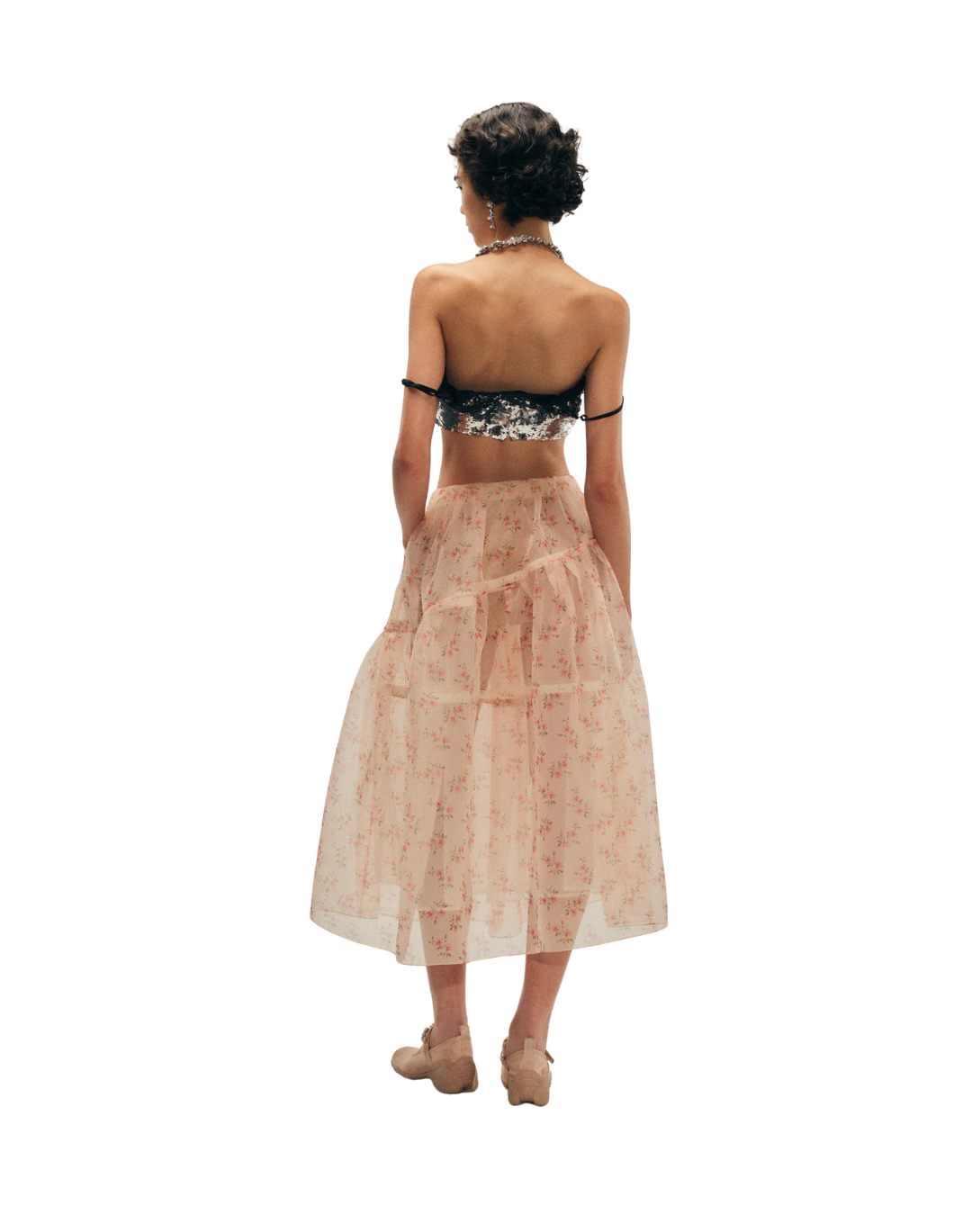 Sheer Overlay Long Flounce Skirt