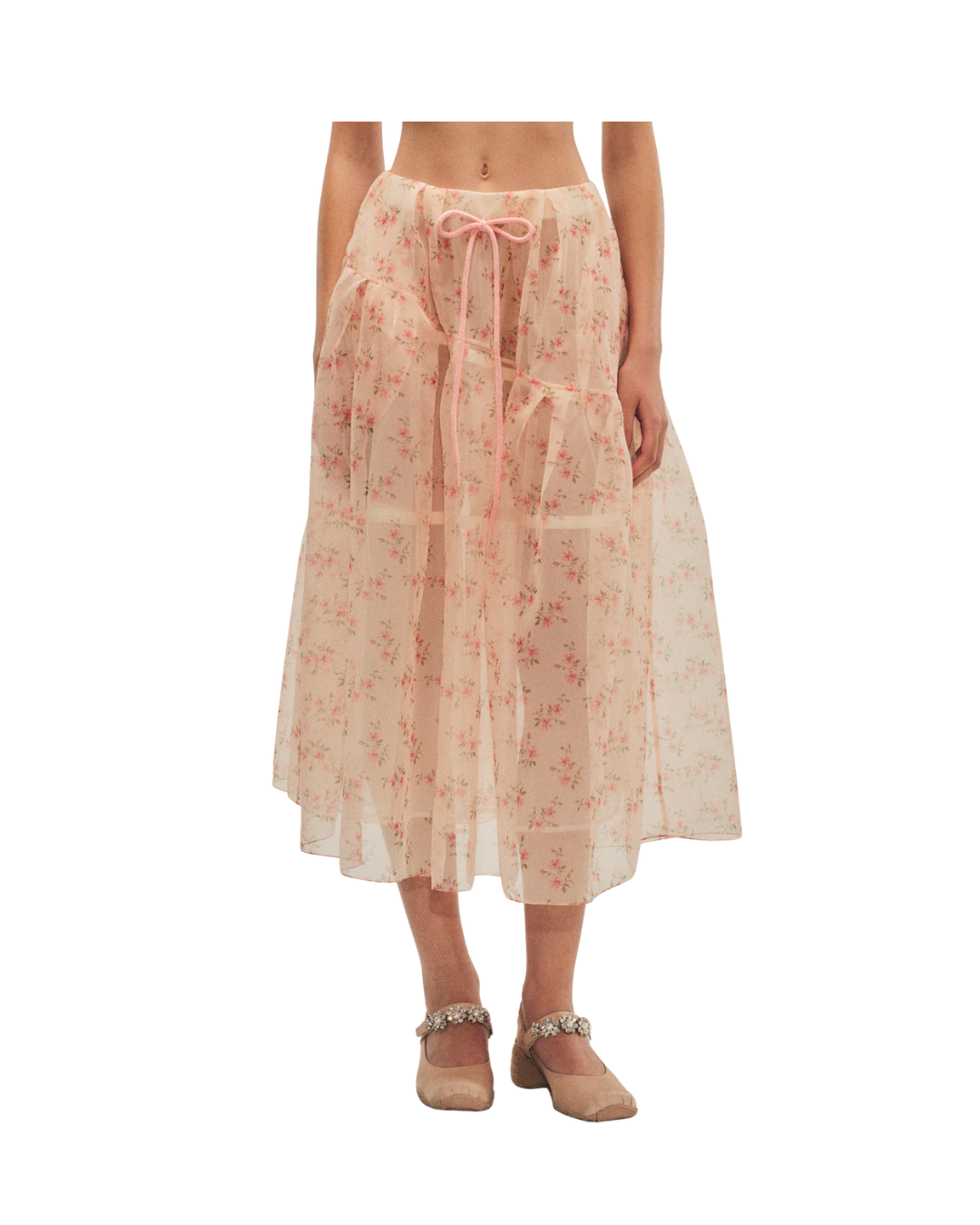 Sheer Overlay Long Flounce Skirt