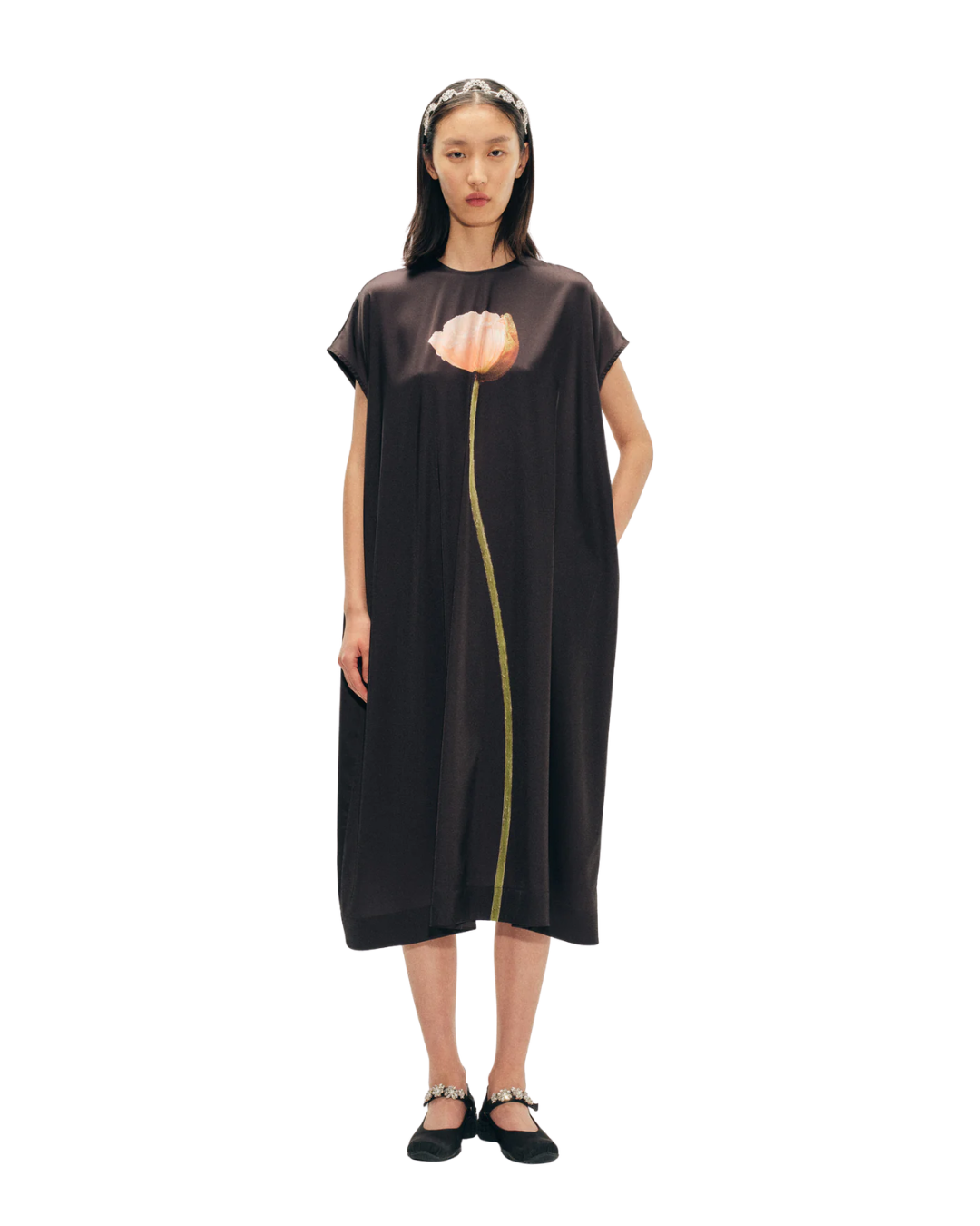 Poppy Motif Smock Dress
