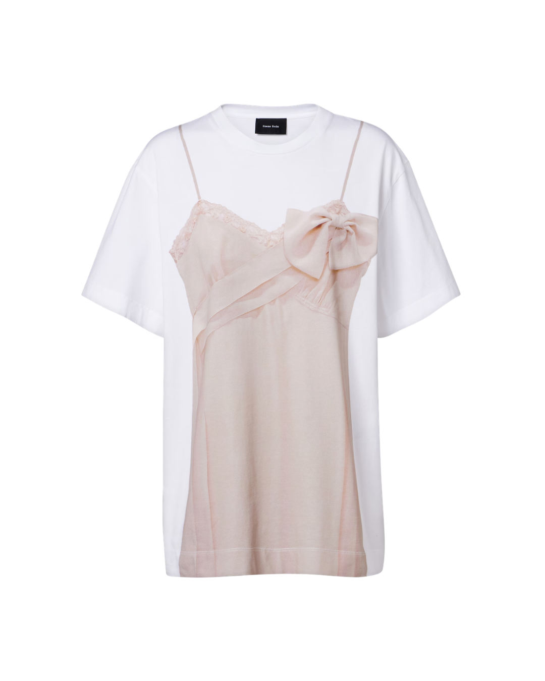 Bow Sash Slip Dress Trompe L'Oeil Print T-Shirt