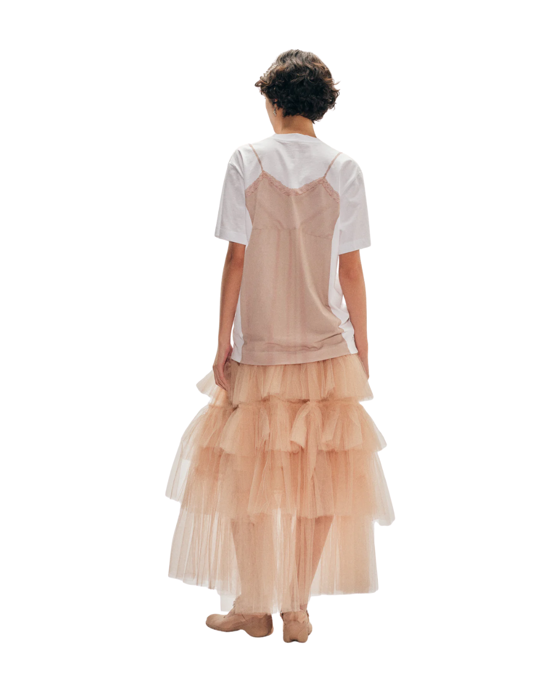 Bow Sash Slip Dress Trompe L'Oeil Print T-Shirt
