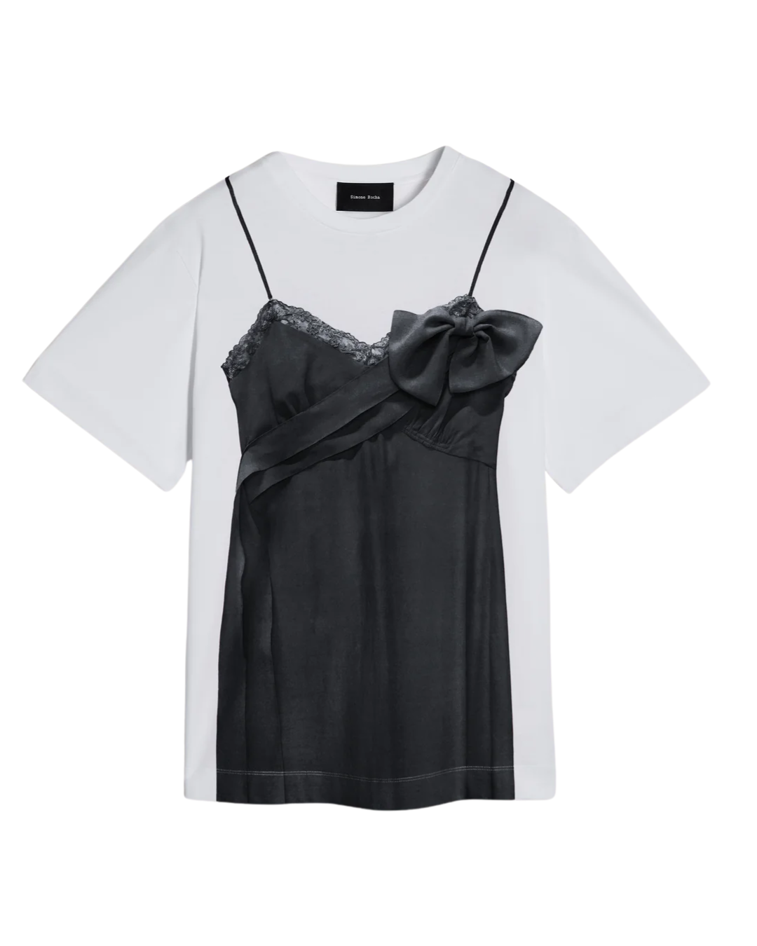 Bow Sash Slip Dress Trompe L'Oeil Print T-Shirt