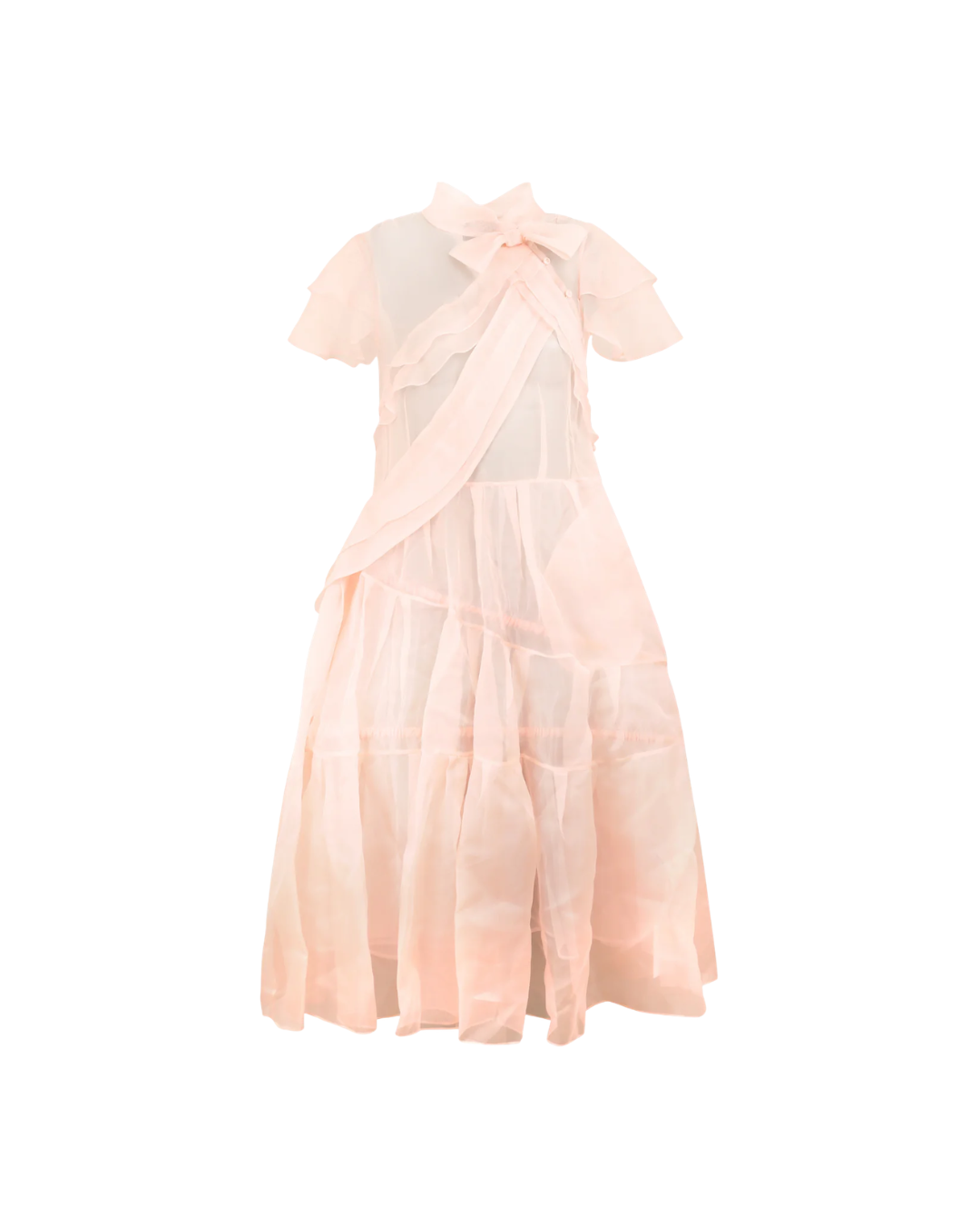 Sheer Bow Sash Split Hoop Flounce Dress