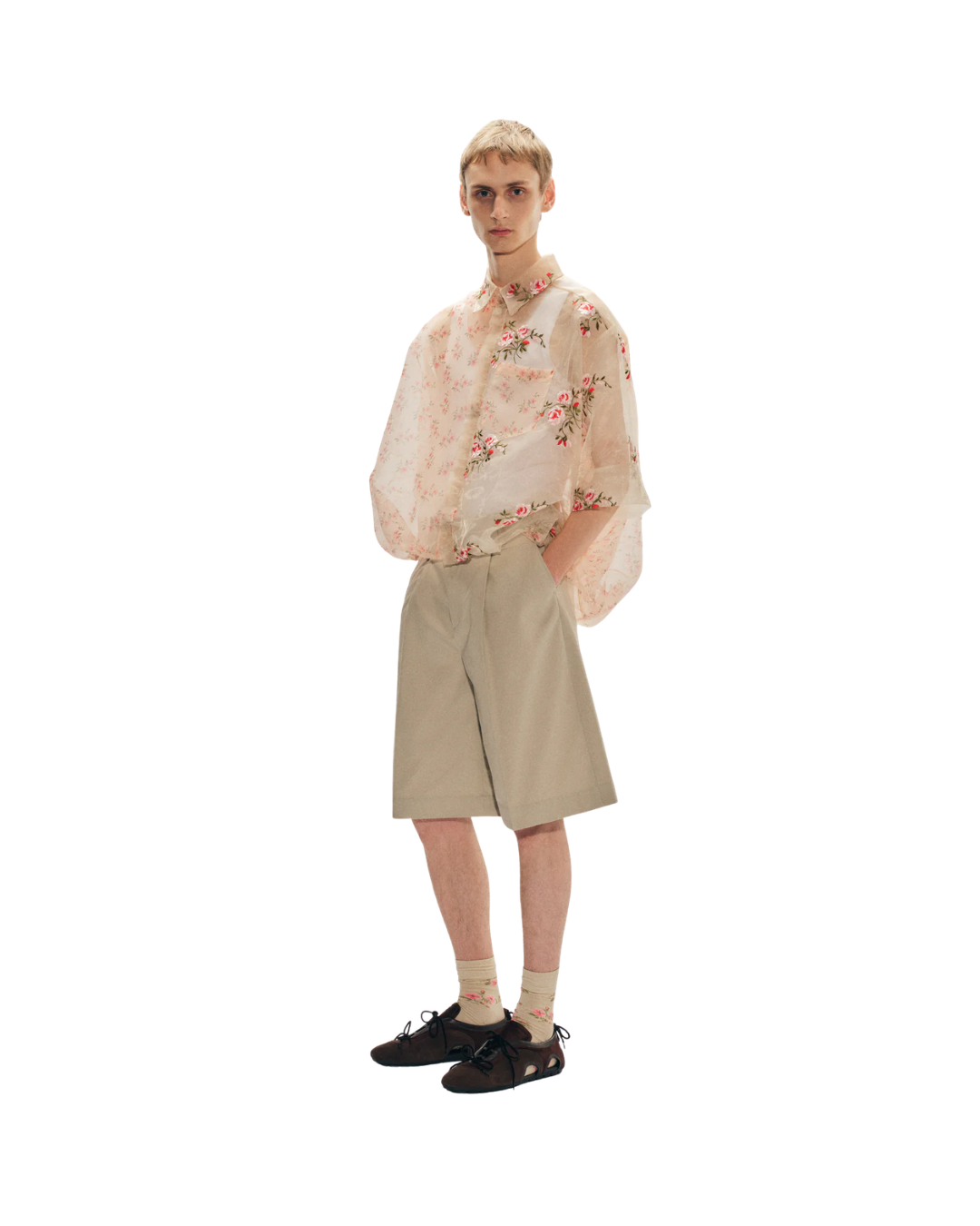 Sheer Patchwork Balloon Hem Shirt
