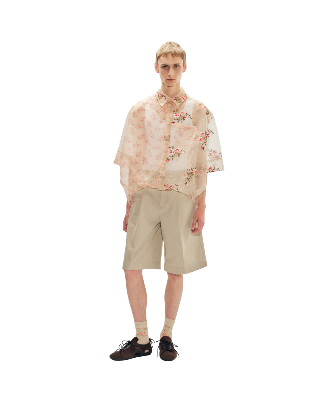 Sheer Patchwork Balloon Hem Shirt