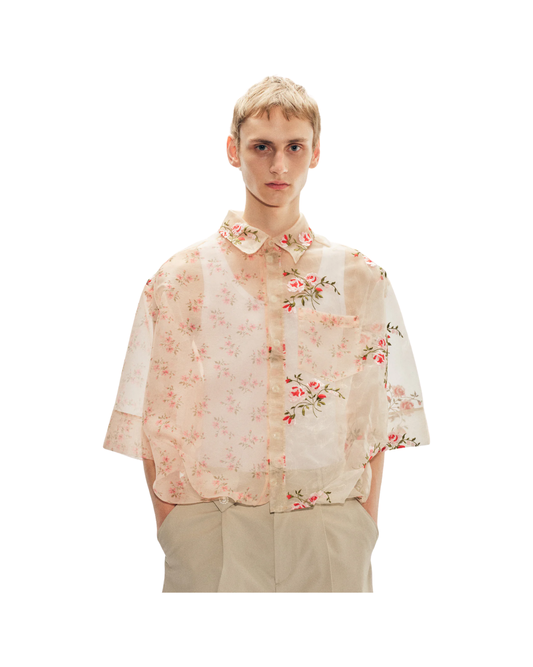 Sheer Patchwork Balloon Hem Shirt