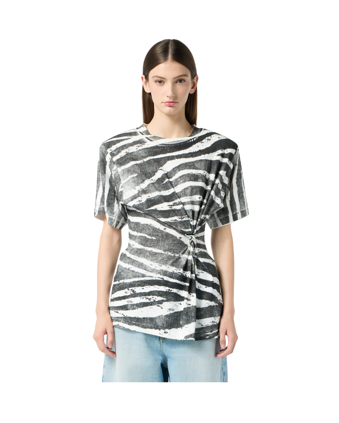 Printed Ribbed T-shirt With Metal Dolphin Detail