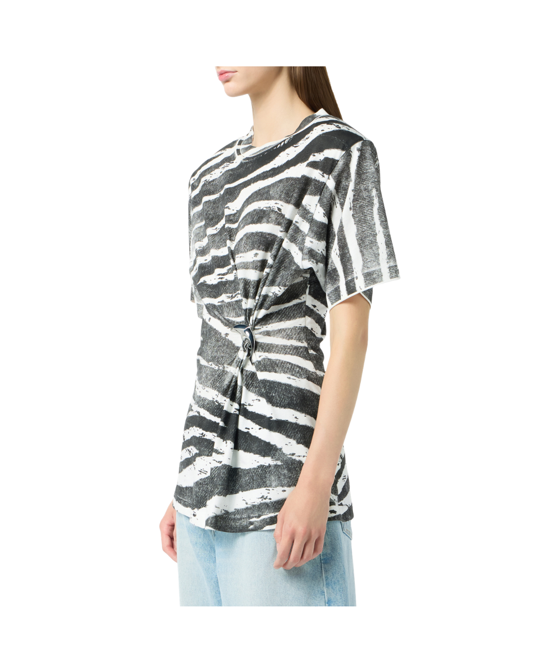Printed Ribbed T-shirt With Metal Dolphin Detail
