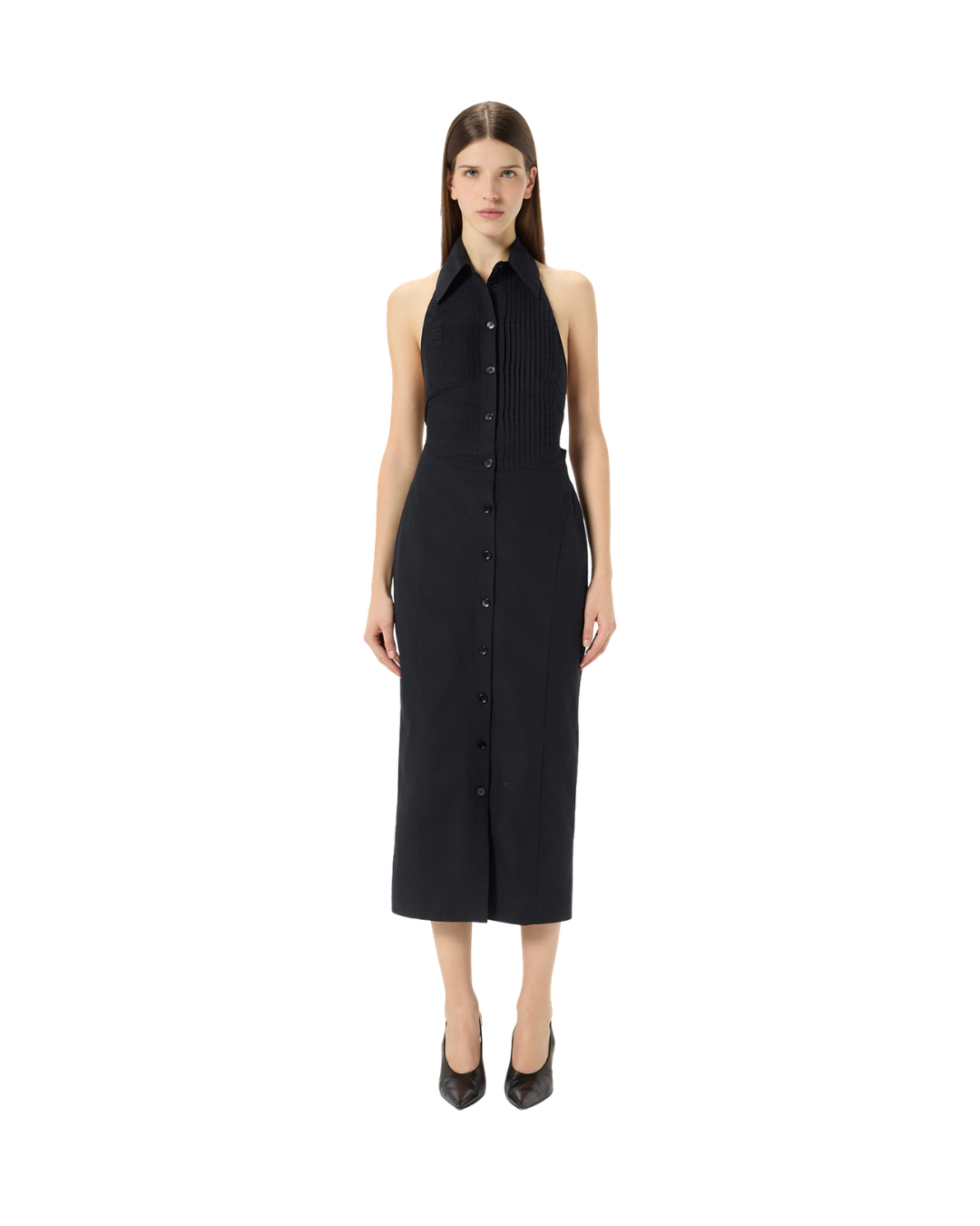 Poplin MIDI Dress With Pleating And Buttons