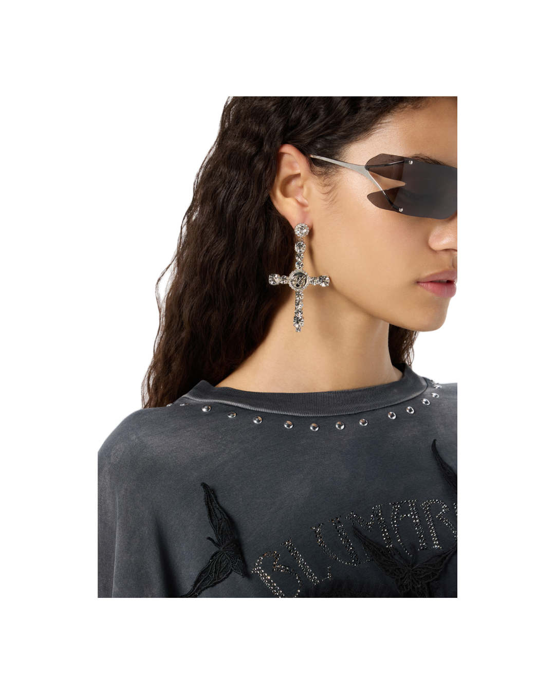Metal And Glass Stone Earrings