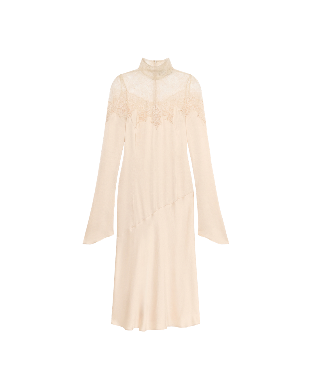 MIDI Satin Dress With Scalloped Lace Yoke