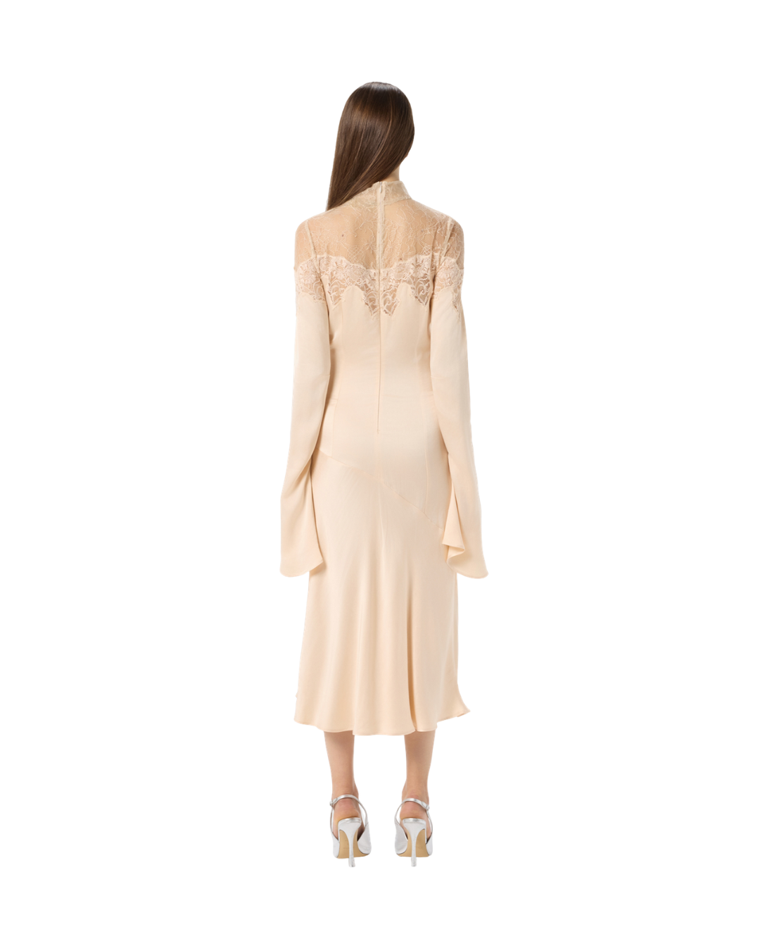 MIDI Satin Dress With Scalloped Lace Yoke