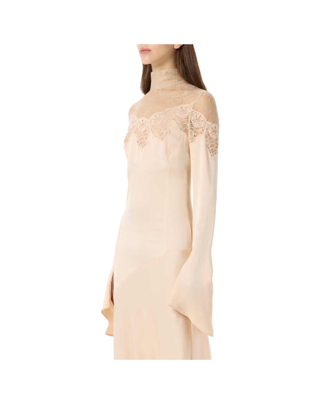 MIDI Satin Dress With Scalloped Lace Yoke