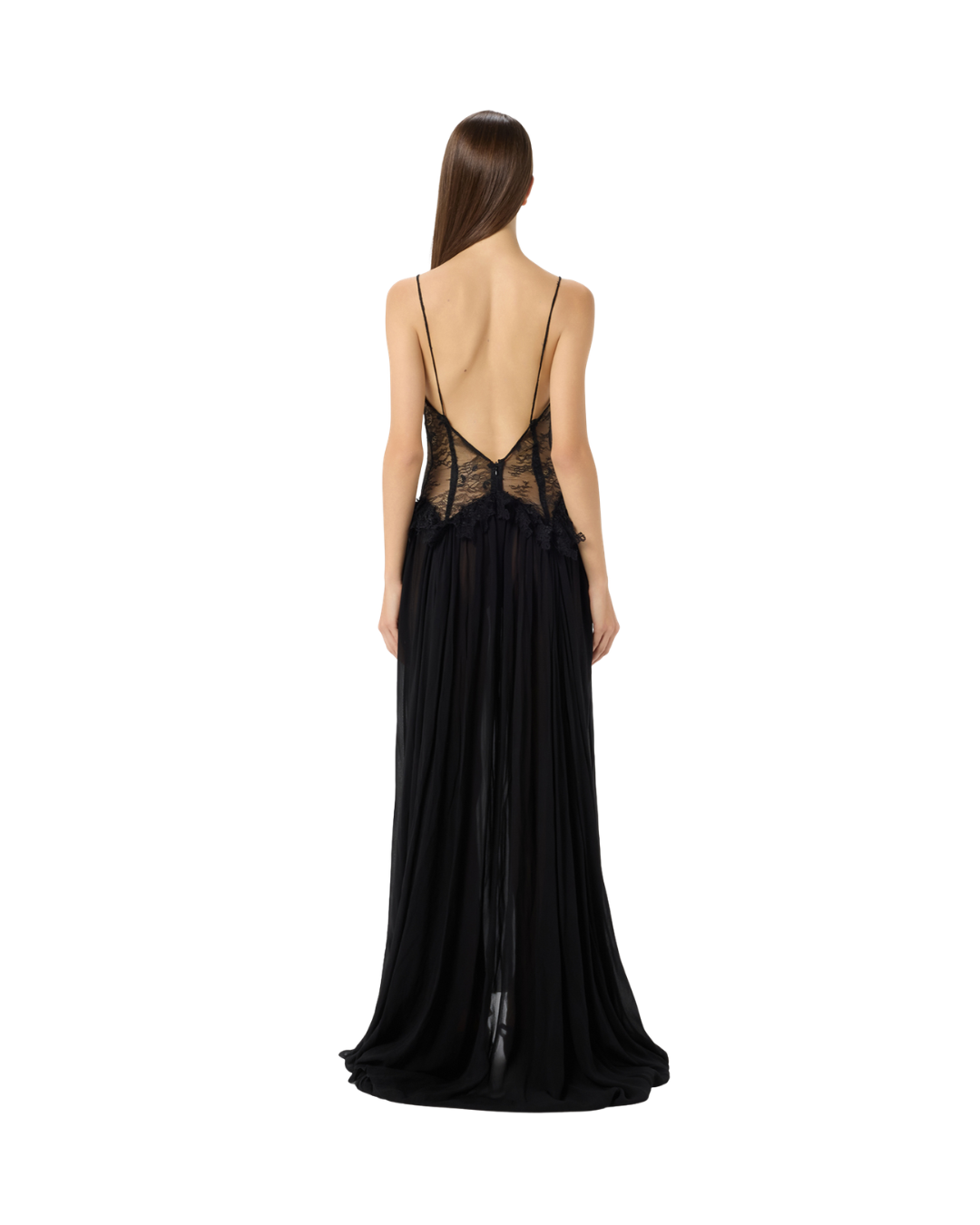 Long Dress In Chantilly Lace And Georgette