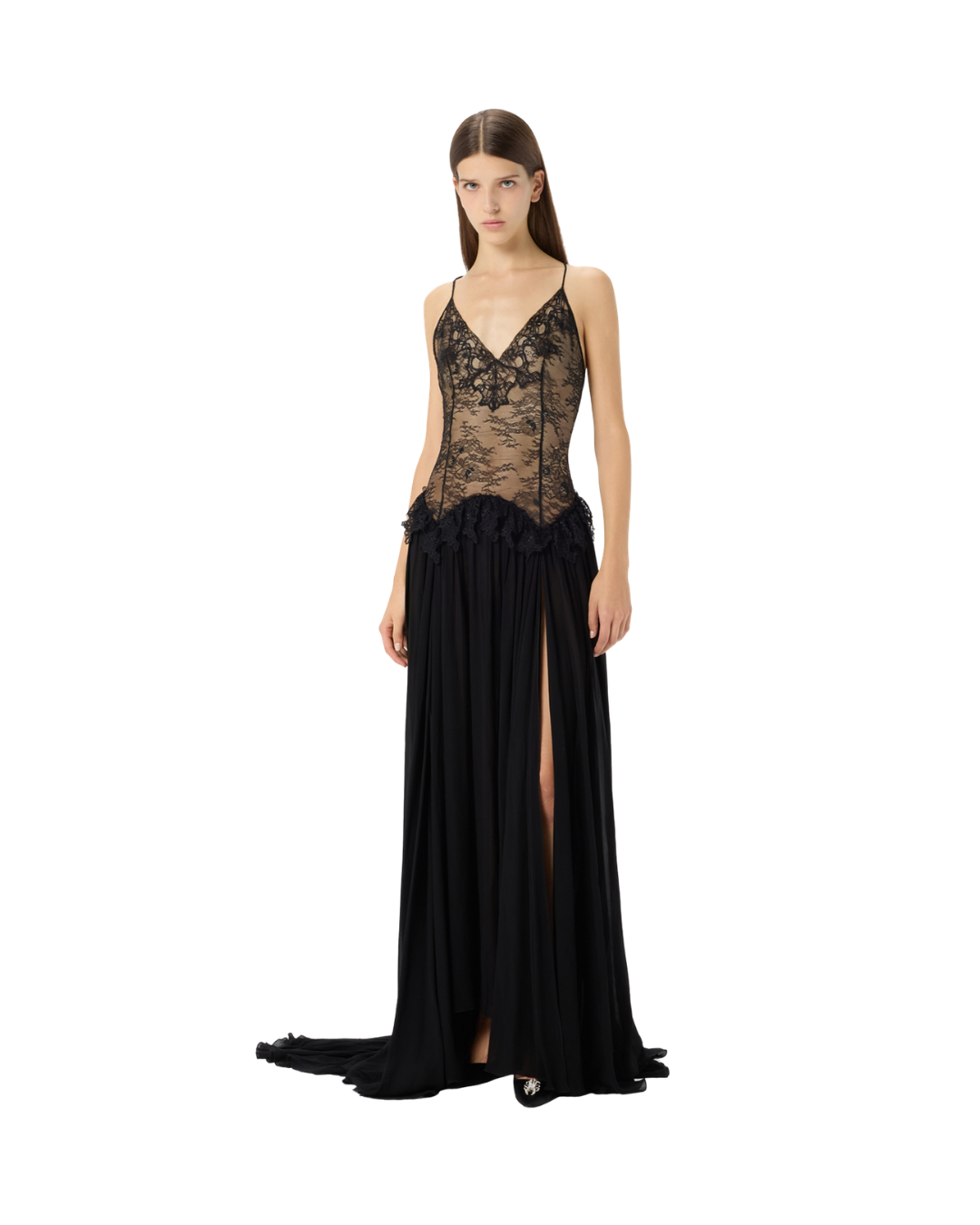 Long Dress In Chantilly Lace And Georgette