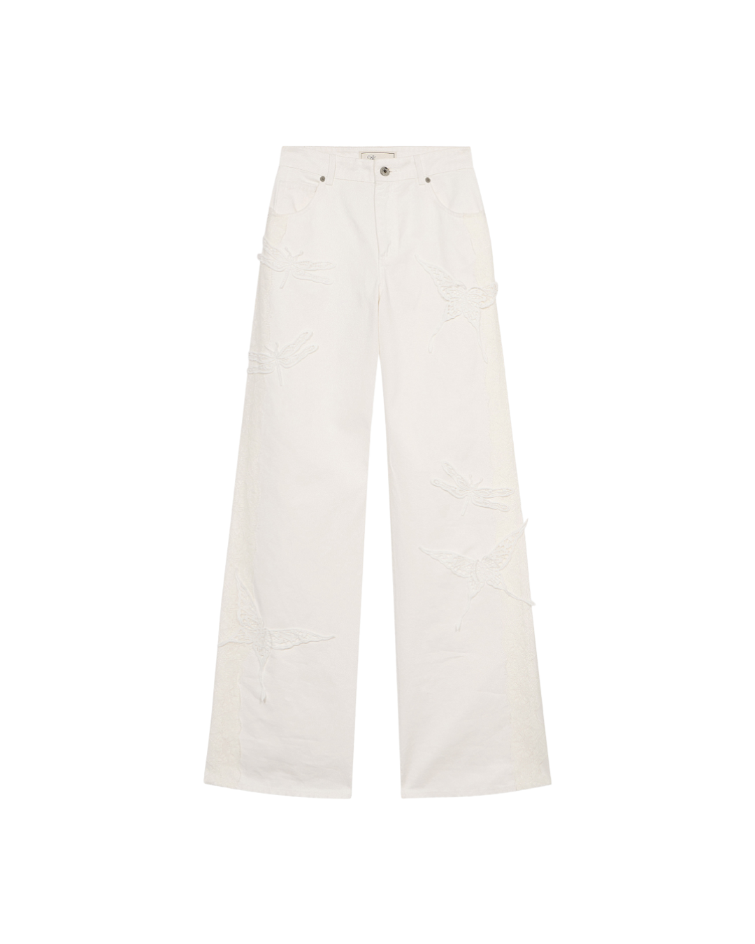 Flare Cotton Bull Pants With Embroidery And Lace Bands
