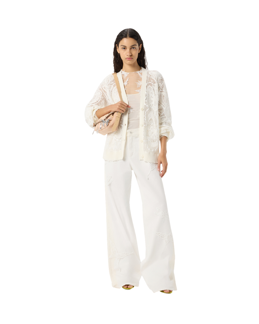 Flare Cotton Bull Pants With Embroidery And Lace Bands