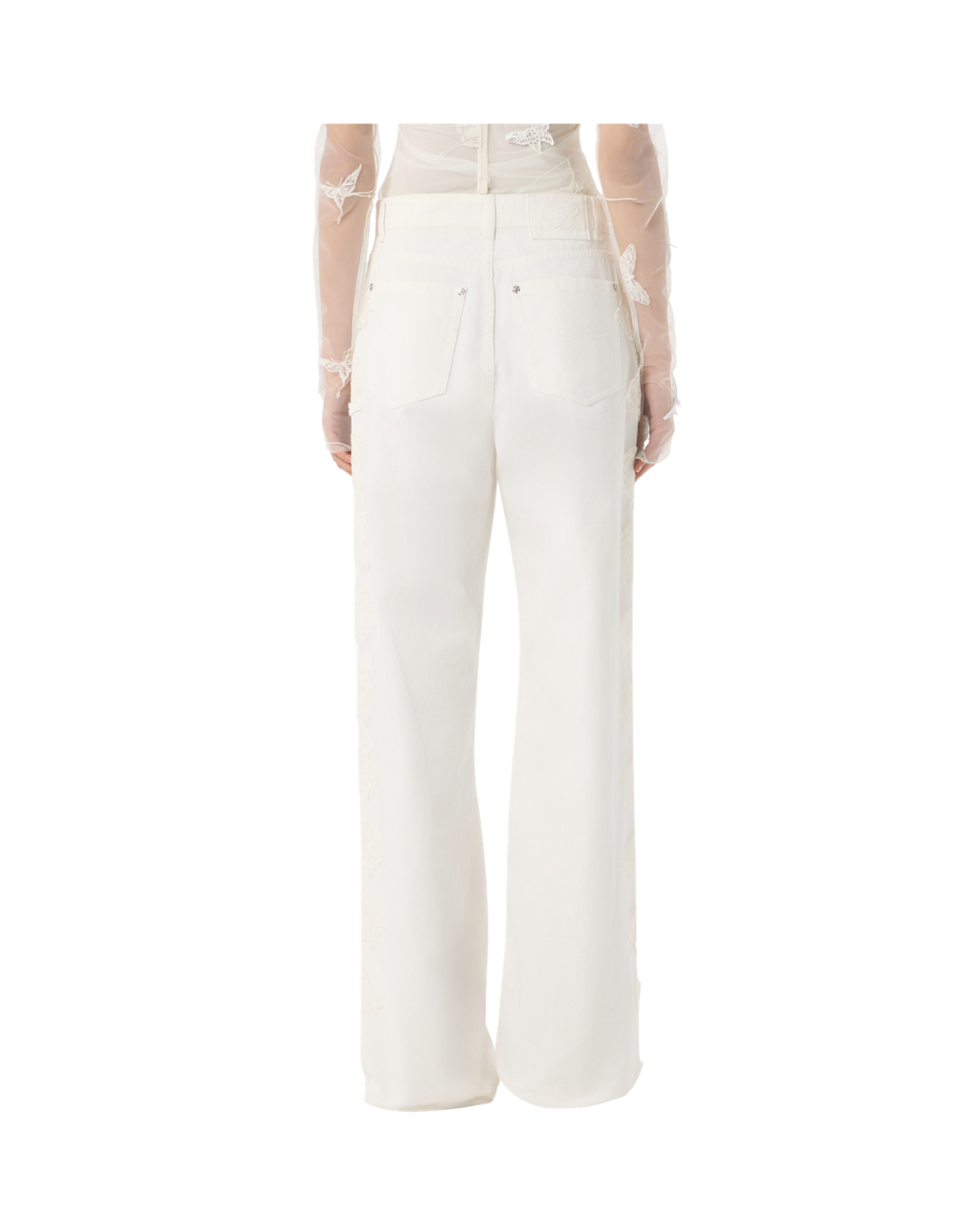 Flare Cotton Bull Pants With Embroidery And Lace Bands