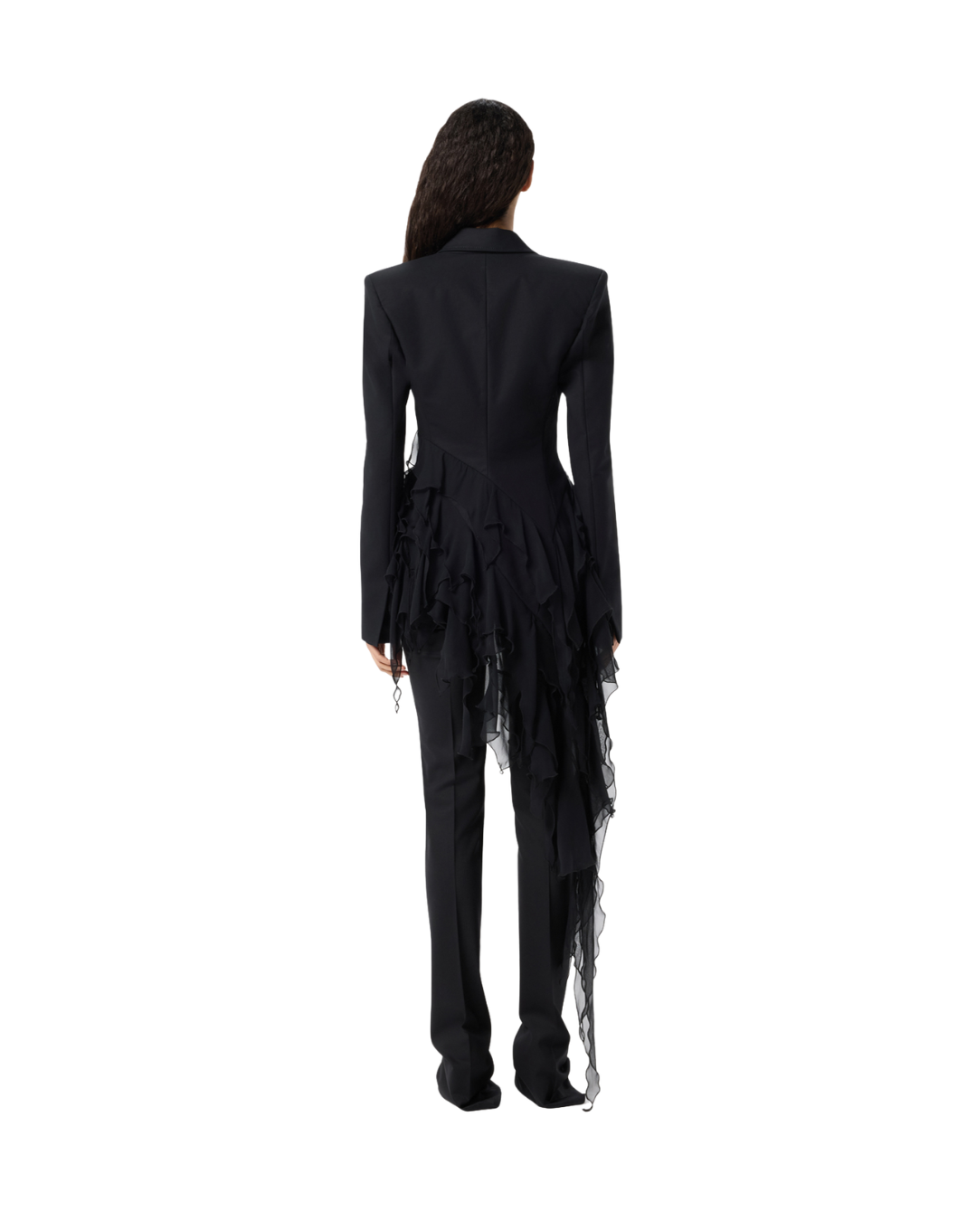 Single-breasted Satin Jacket With Ruffles