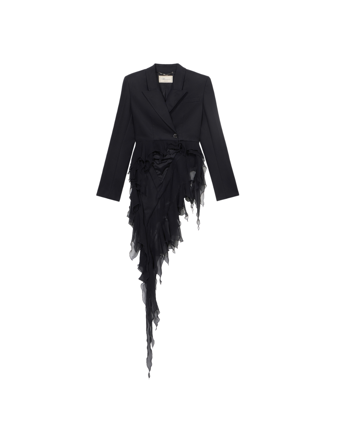 Single-breasted Satin Jacket With Ruffles