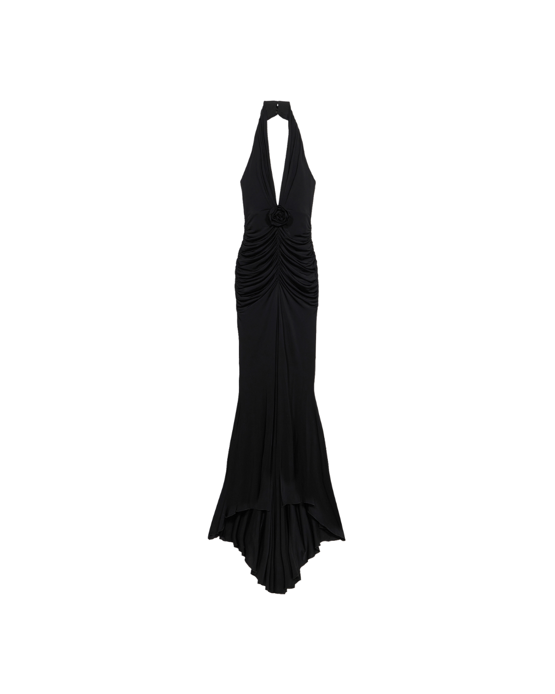 Long Shiny Jersey Dress With Rose
