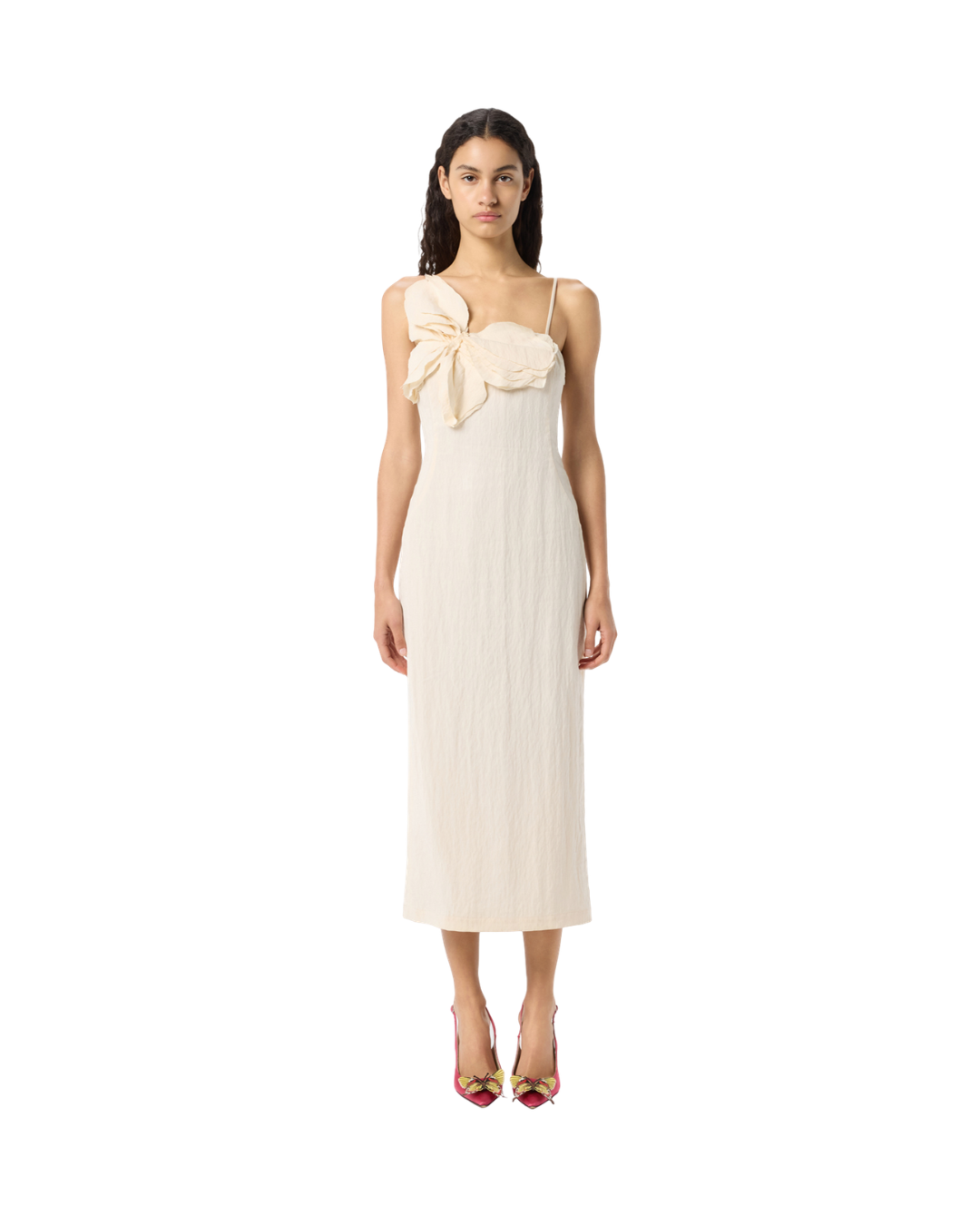 MIDI Dress In Washed Gabardine With 3d Butterfly