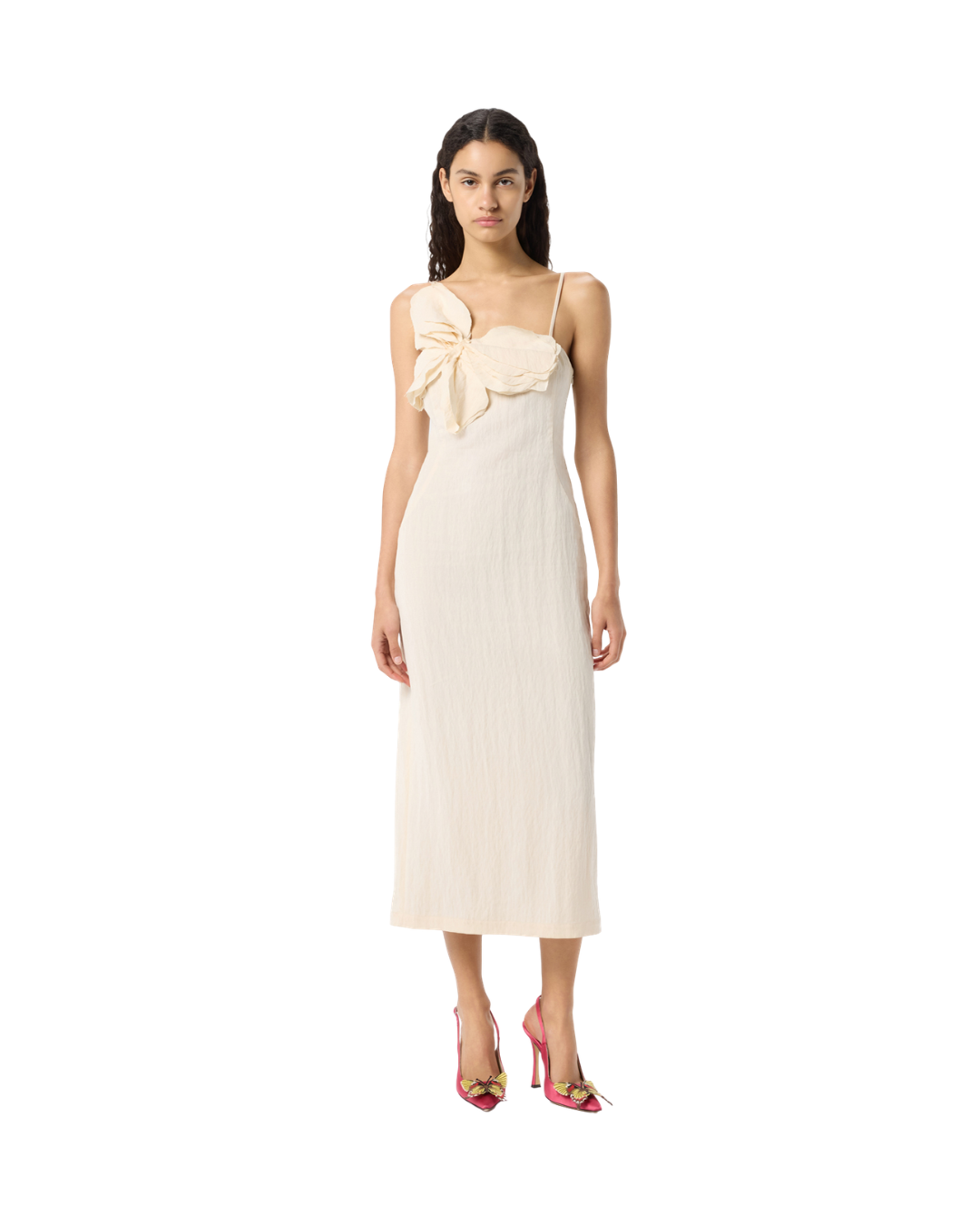 MIDI Dress In Washed Gabardine With 3d Butterfly