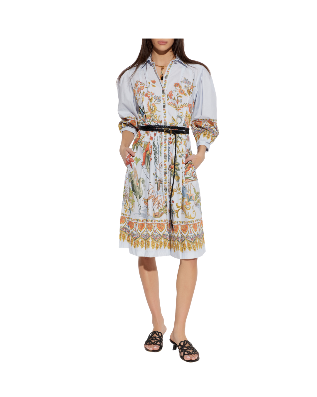 Knee-length Shirt Dress With Puff Sleeves