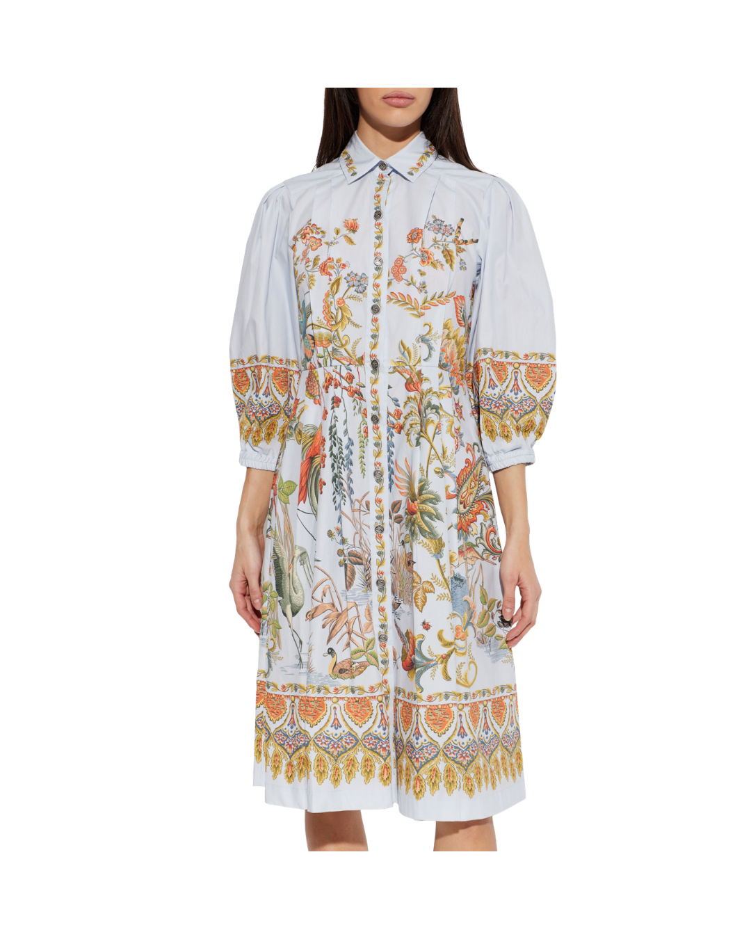 Knee-length Shirt Dress With Puff Sleeves