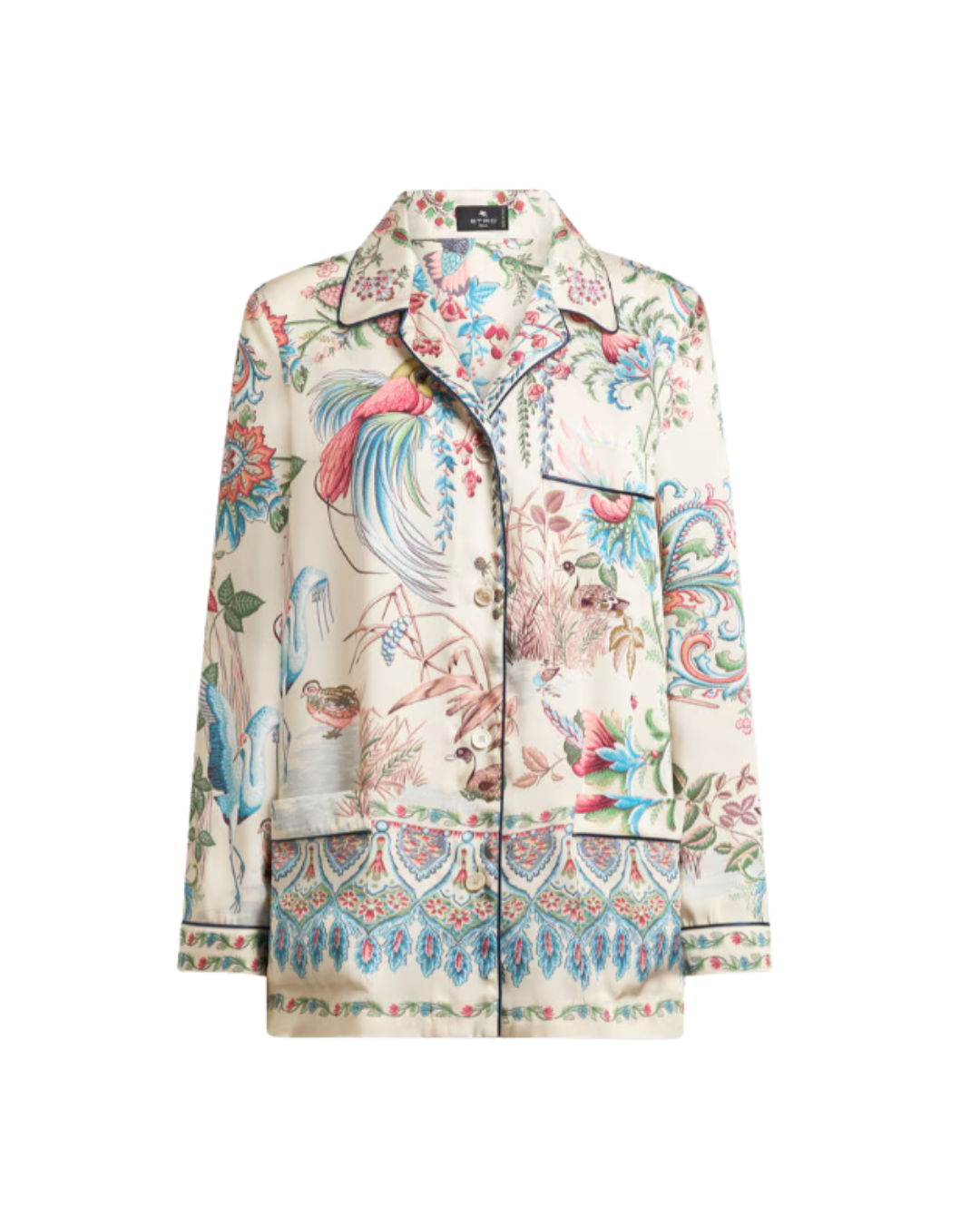 Twill Shirt With Placed Flora And Fauna Print