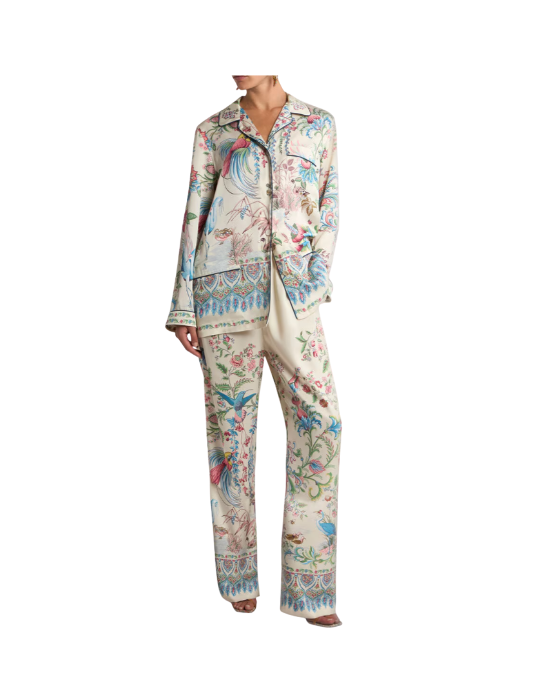 Twill Shirt With Placed Flora And Fauna Print