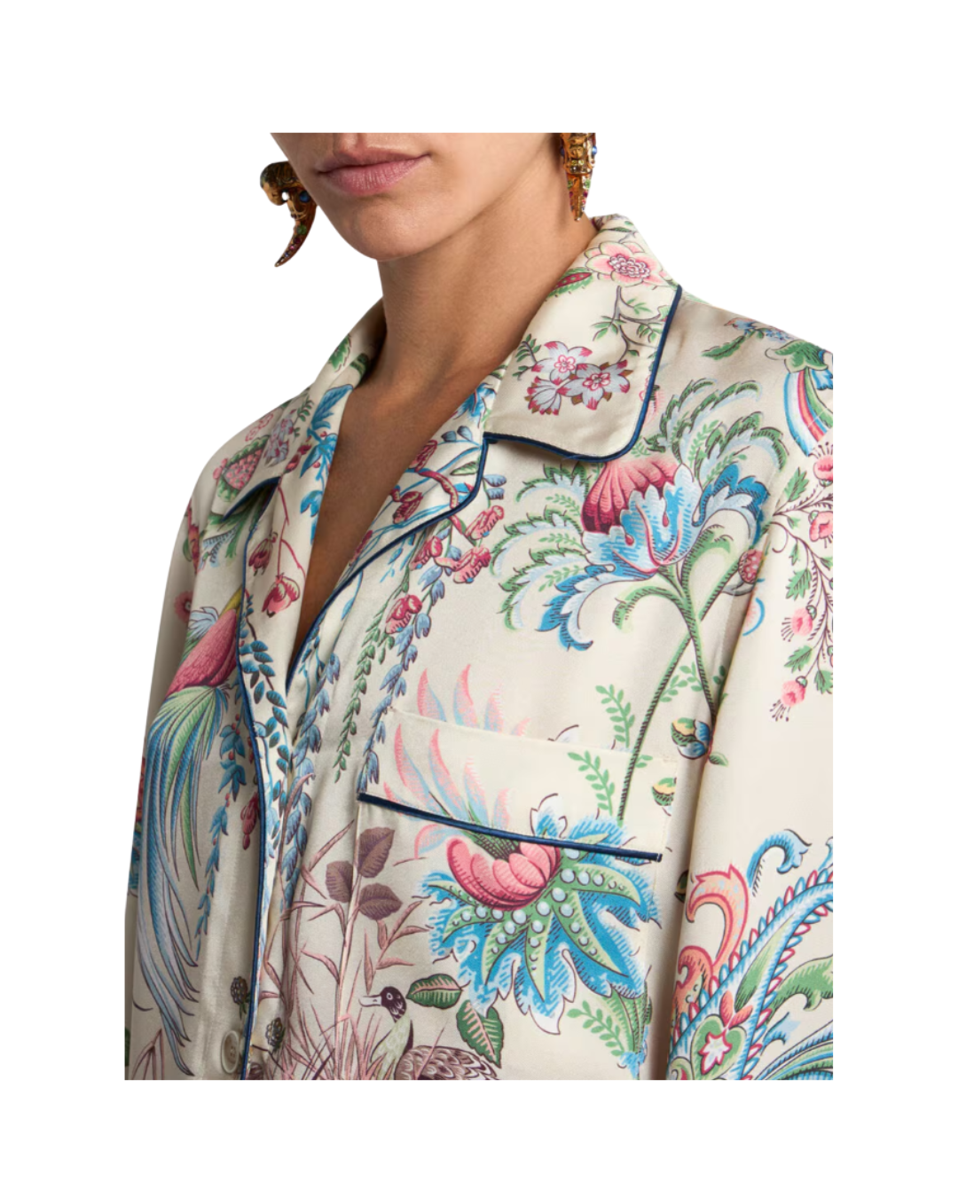 Twill Shirt With Placed Flora And Fauna Print