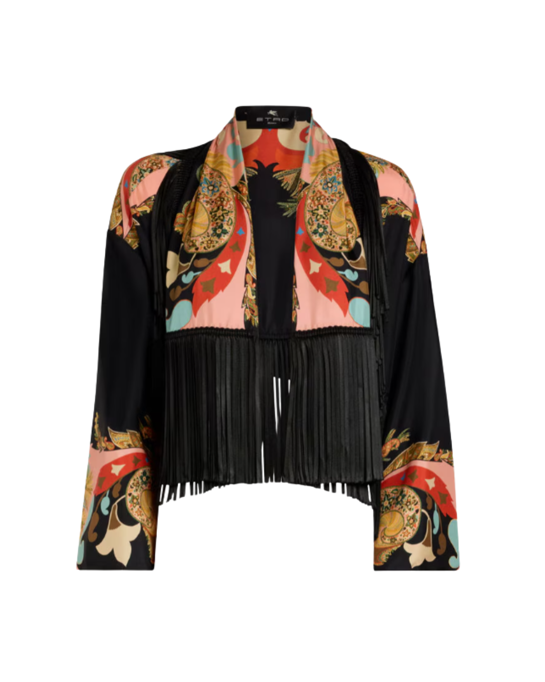 Silk Jacket With Fringing And Placed Print