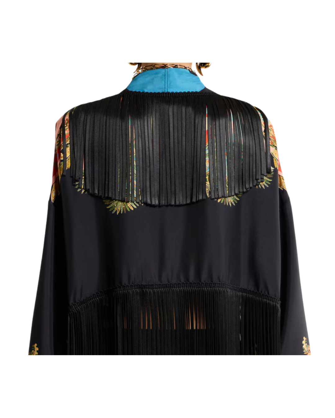 Silk Jacket With Fringing And Placed Print