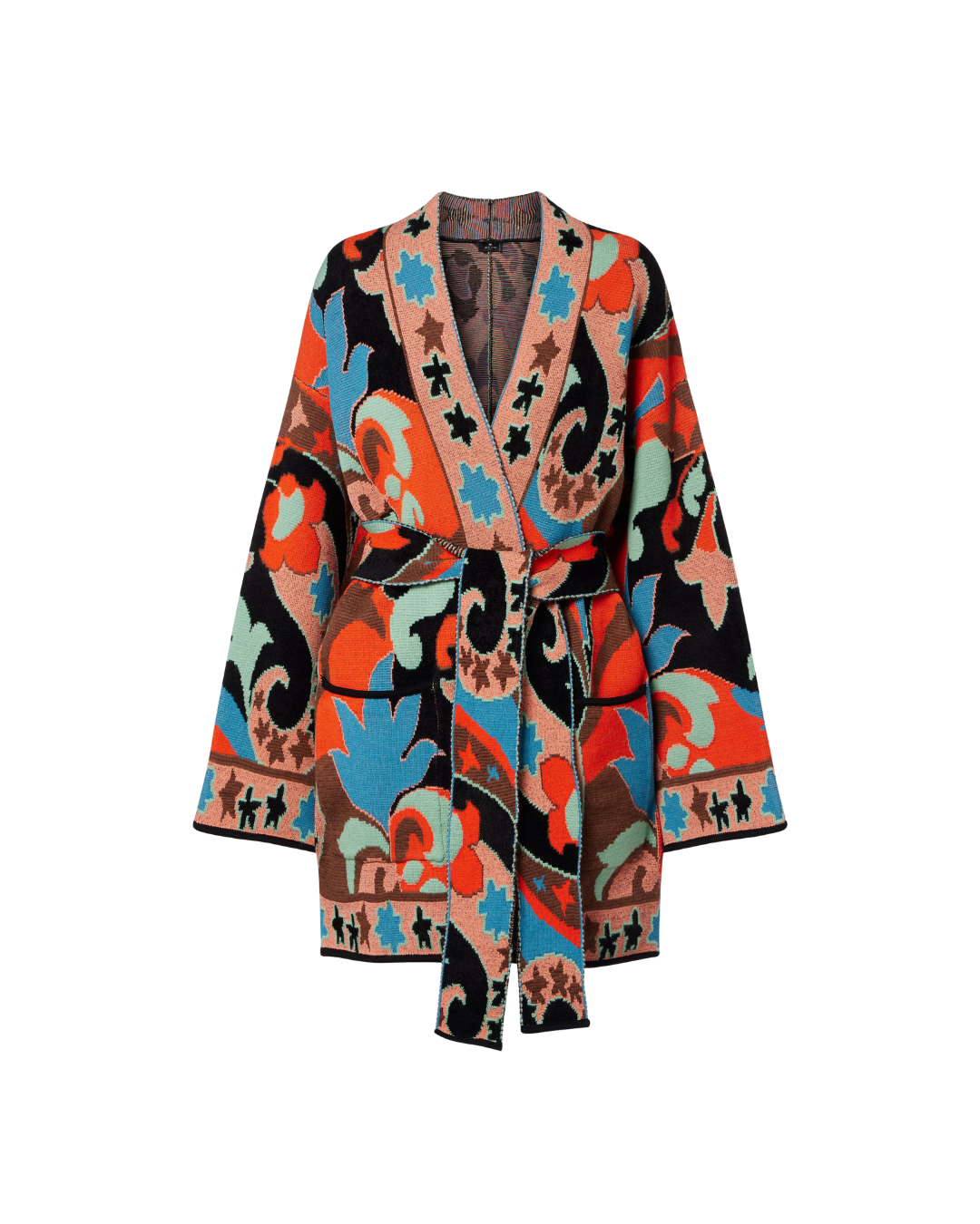 Jacquard Wool-blend Wrap Cardigan