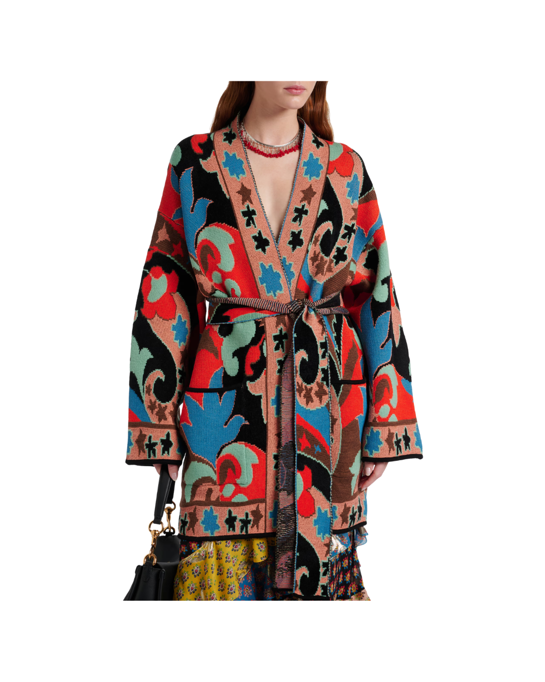 Jacquard Wool-blend Wrap Cardigan