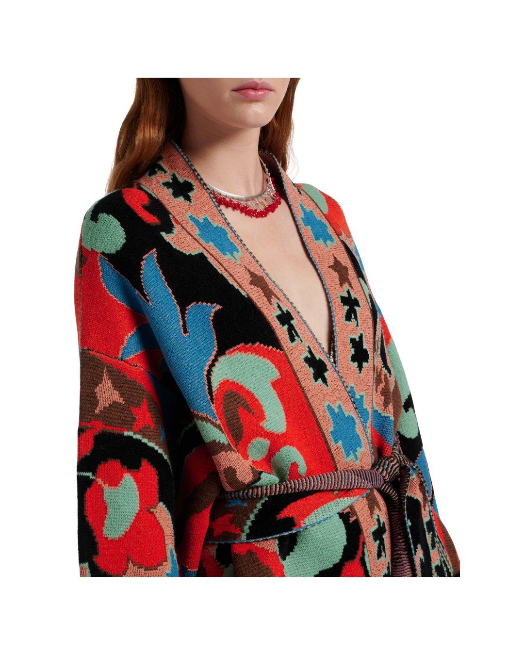 Jacquard Wool-blend Wrap Cardigan