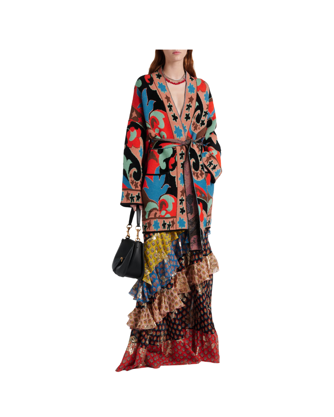 Jacquard Wool-blend Wrap Cardigan