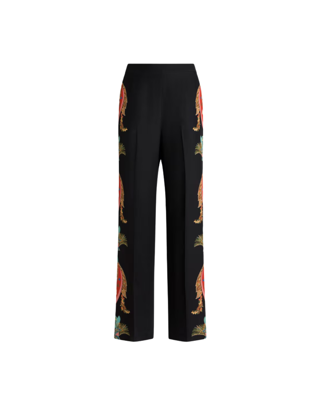 Straight-leg Silk Trousers With Leafy Paisley Motif