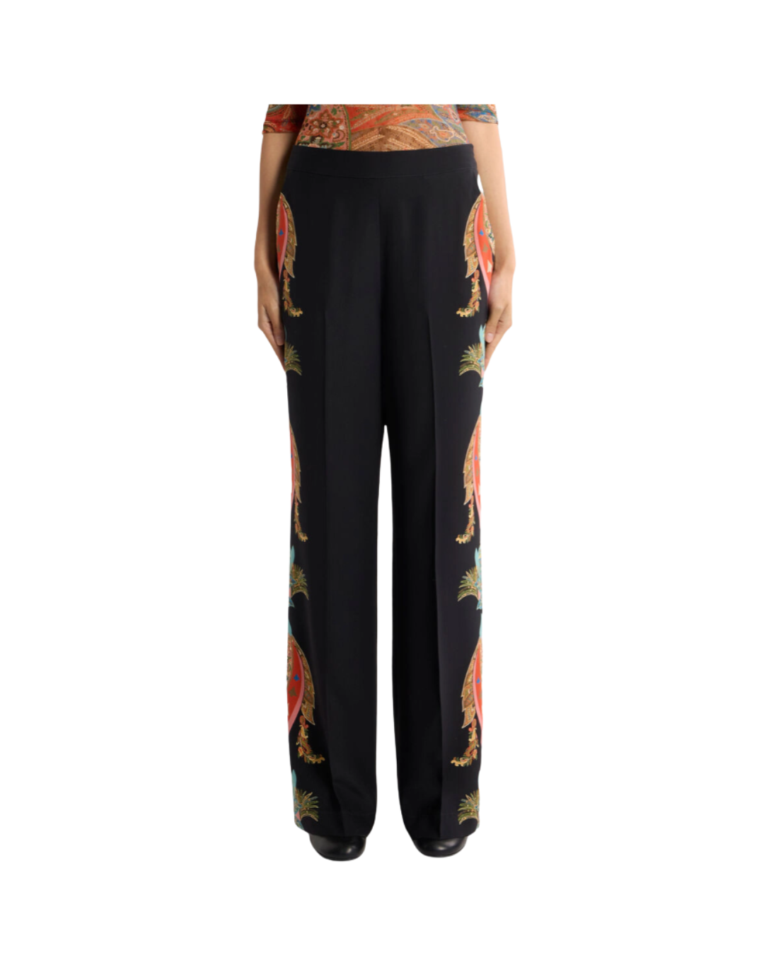 Straight-leg Silk Trousers With Leafy Paisley Motif