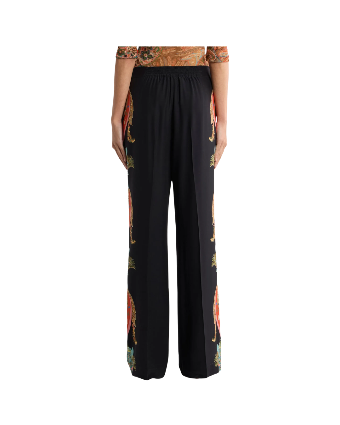 Straight-leg Silk Trousers With Leafy Paisley Motif
